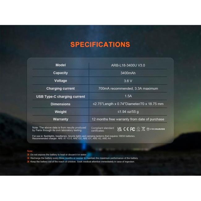 Pilha ARB-L18-3400U USB-C