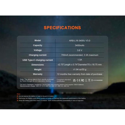 Pilha ARB-L18-3400U USB-C
